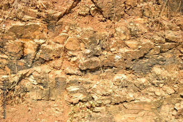 Fototapeta Pattern of Rough Grunge Vintage Stone Wall Texture light yellow Color Background