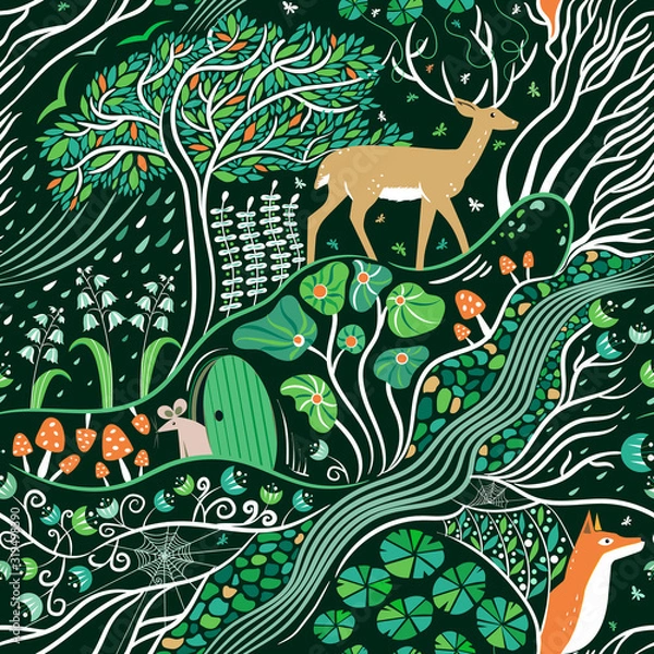 Fototapeta Emerald forest seamless pattern