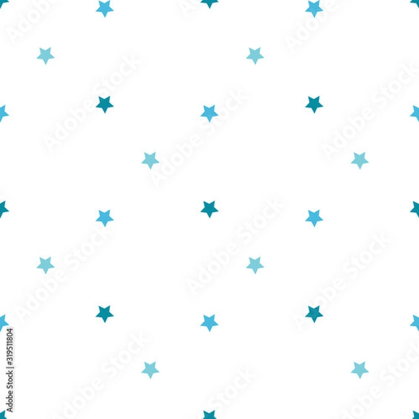Fototapeta Seamless pattern with blue stars on white background for plaid, fabric, textile, clothes, cards, post cards, scrapbooking paper, tablecloth and other things. Vector image.