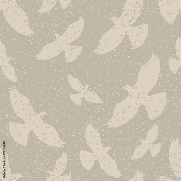 Fototapeta Retro seamless pattern with pigeons soaring in sky