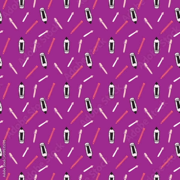 Fototapeta Seamless Pattern with Colorful Pencils and Pens. Back to School Background	