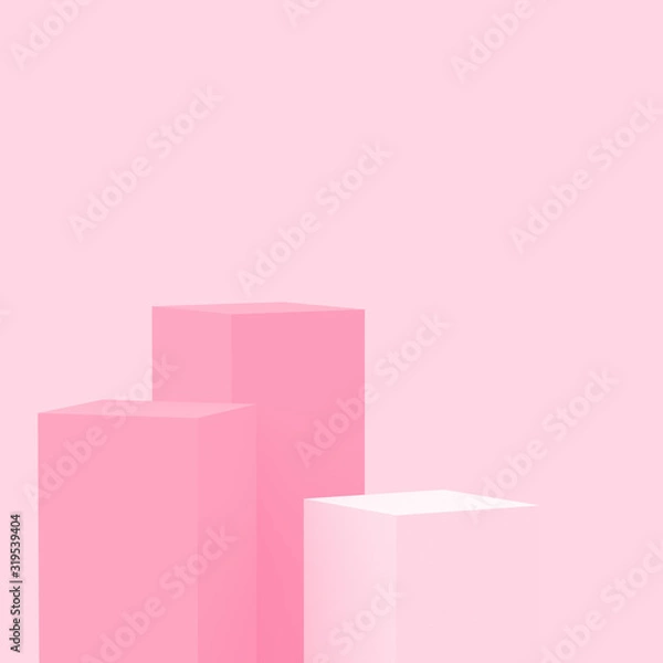 Fototapeta 3d pink cubes square podium minimal studio background. Abstract 3d geometric shape object illustration render. Display for valentine product.