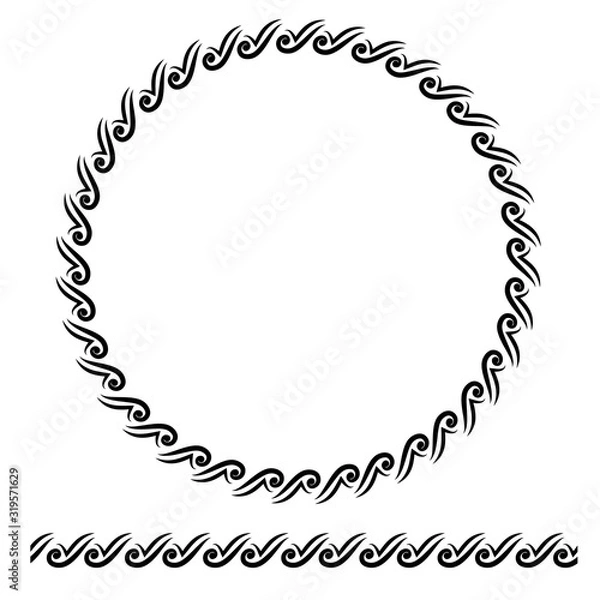 Fototapeta Simple Vector Black Rounded Corner Circle Floral Frame, Isolated On White 