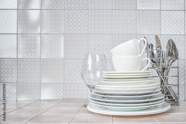 Obraz Clean dishes on the kitchen table