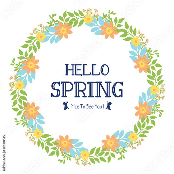 Fototapeta Decorative frame with unique leaves and flower, for hello spring invitation card design. Vector