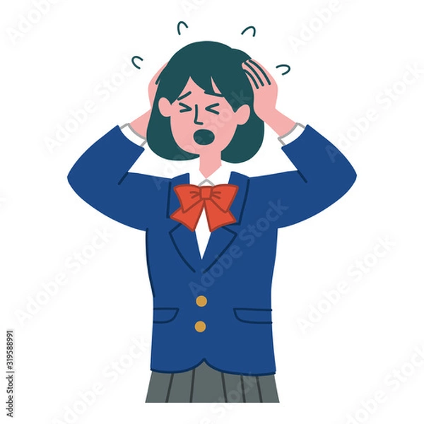 Fototapeta 学生　ブレザー　女の子　パニック