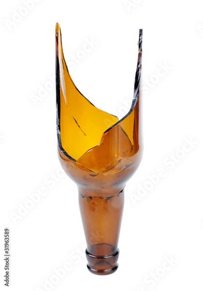 Fototapeta Shattered brown beer bottle isolated on the white background