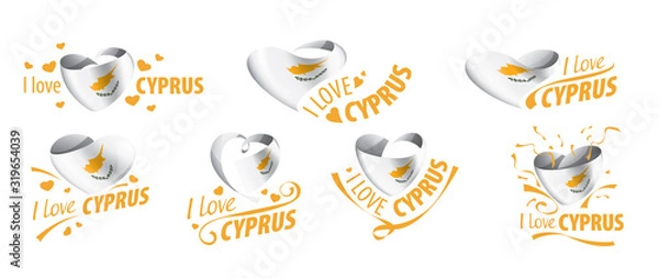 Fototapeta National flag of the Cyprus in the shape of a heart and the inscription I love Cyprus. Vector illustration