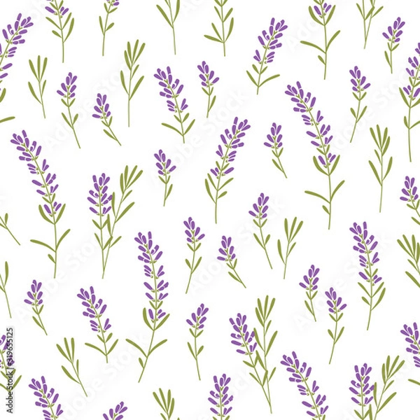 Fototapeta Seamless decorative elegant pattern with brushes of lavender flowers. Vintage style print for textile, wallpaper, covers, surface. White background. Vector.