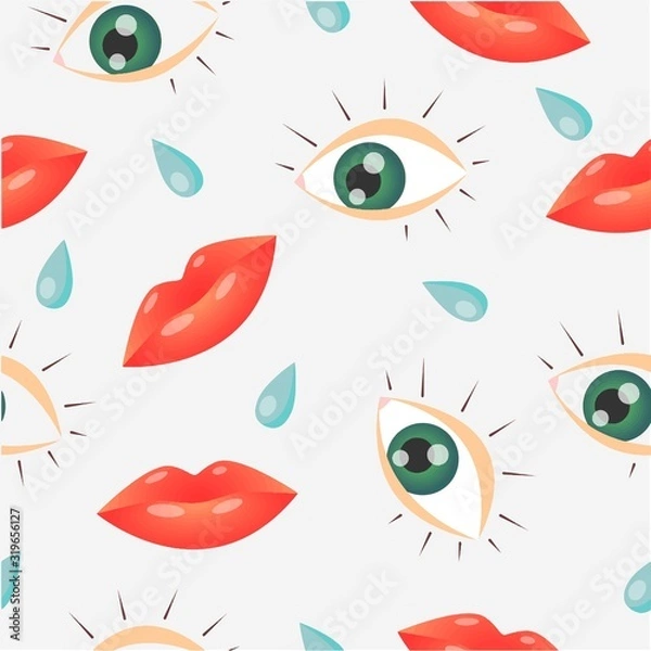 Obraz Abstract pattern with eyes and red lips.