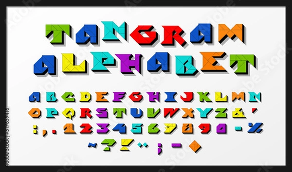 Fototapeta Colorful tangram alphabet (Each letter/figure is formed from a 7-shape tangram puzzle)
