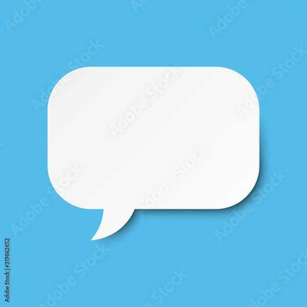 Obraz Paper art with white bank cloud on blue sky background.  Graphic resources about speech bubble