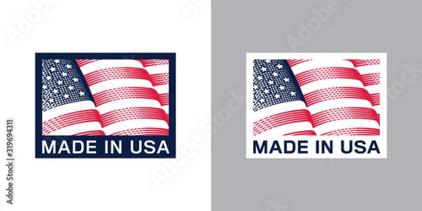 Obraz Made in USA (United States of America). Composition with American flag for label, sticker, pin, etc. Variants for light and dark backgrounds.