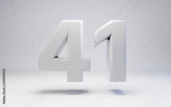 Obraz White carbon fiber number 41 isolated on white. 3D rendered white glossy carbon digits for posters, advertisements, banners.