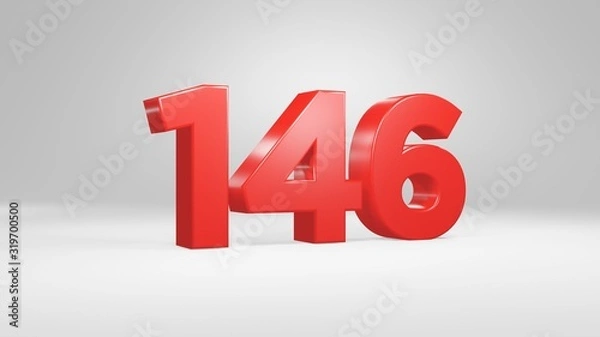 Fototapeta Number 146 in red on white background, isolated glossy number 3d render