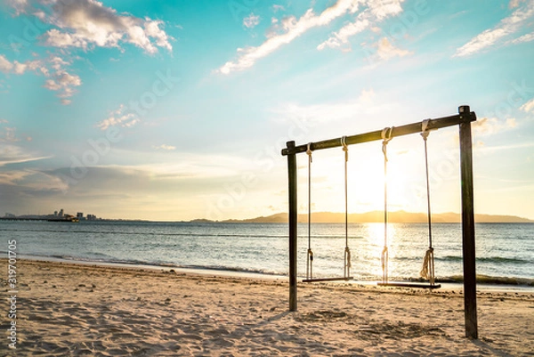 Fototapeta 해변,석양,그네,노을