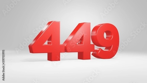 Fototapeta Number 449 in red on white background, isolated glossy number 3d render