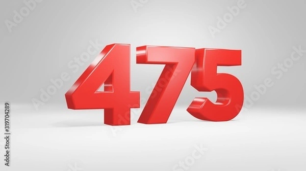 Fototapeta Number 475 in red on white background, isolated glossy number 3d render