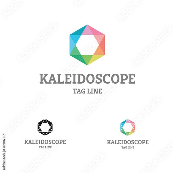 Fototapeta Kaleidoscope Comb Logo  Flat design of logo, with colorful kaleidoscope palette, could be used in many different categories, any company or organization. 