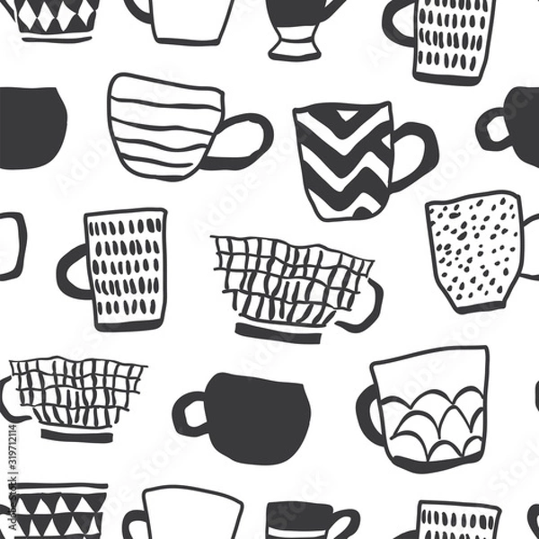 Obraz Seamless pattern with cups of coffee illustrations