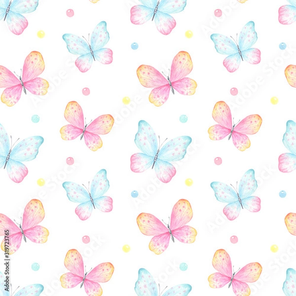 Obraz Cute Watercolor Butterfly Pattern