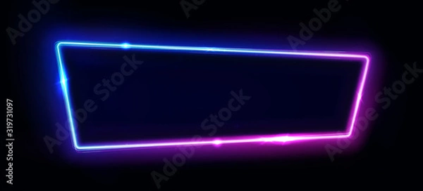Fototapeta Neon border or frame. Lights sign. Vector abstract neon background for signboard or billboard. Geometric glow outline shape or laser glowing lines. Abstract background with space for logo or text.