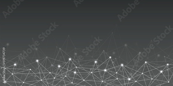 Fototapeta Abstract futuristic - Molecules technology with polygonal shapes on dark black and white background. Illustration Vector design digital technology concept.