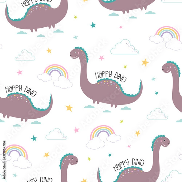 Fototapeta cute dino seamless pattern