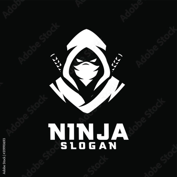 Obraz black white ninja character logo design cartoon