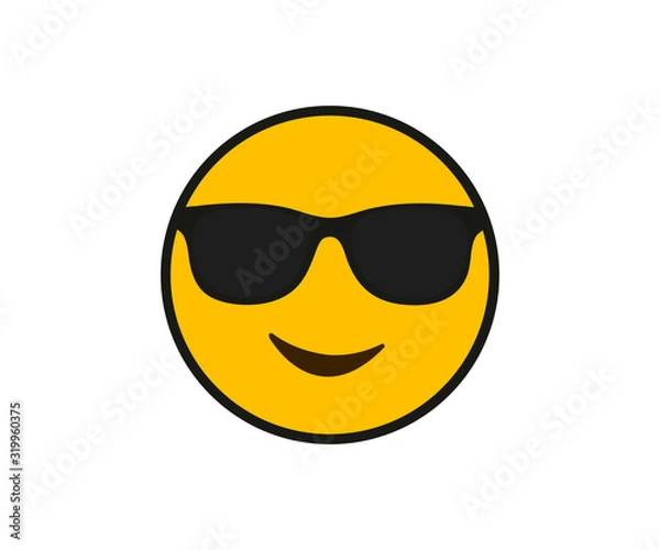 Fototapeta Black sunglasses and smile face in flat style on white background