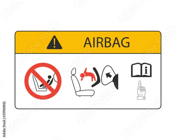 Fototapeta Airbags Child Safety Seat Logo Label Warning  web icon isolated on white background, EPS 10, top view