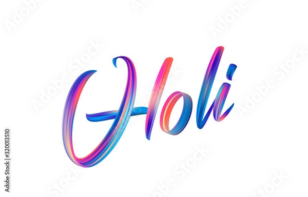 Fototapeta Handwritten calligraphic brush stroke colorful paint lettering of Holi