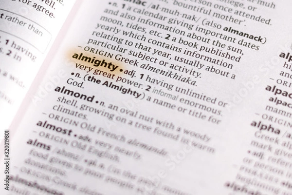 Fototapeta The word or phrase Almighty in a dictionary.