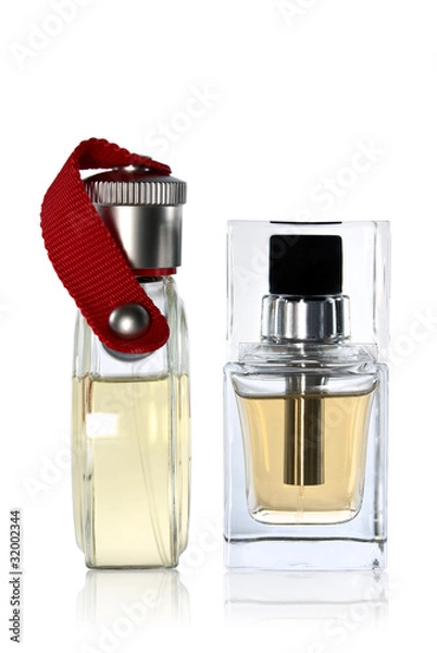 Obraz Glass bottles with perfumery. With reflection...