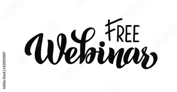 Fototapeta Webinar free - vector lettering of hand drawn for projects, website, live broadcasting, live stream video chat. The vector illustration is isolated on white.  EPS 10