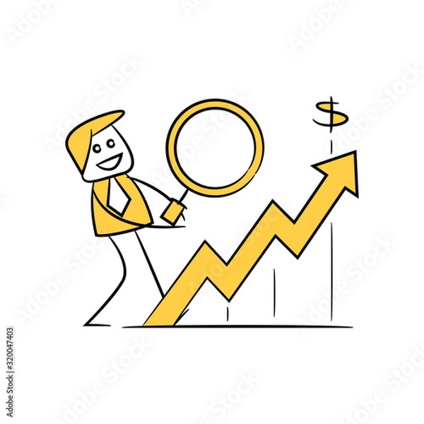 Fototapeta financial analyst holding magnifier and graph, financial concept