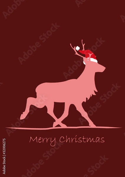 Fototapeta Rentier mit Weihnachtsmütze