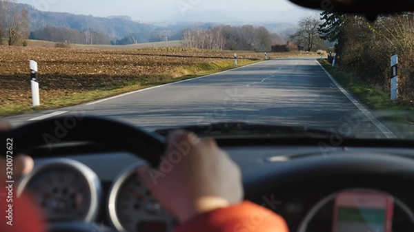 Fototapeta View from a driver place at road in Germany, Saxony