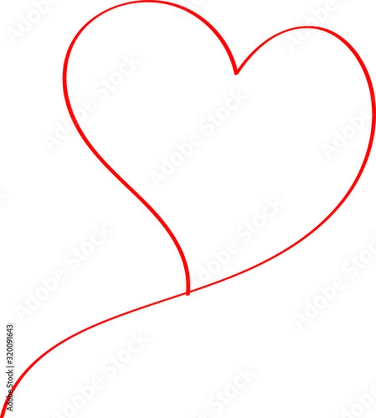 Fototapeta Red heart - outline drawing for an emblem or logo. Template for greeting card for Valentine's Day.