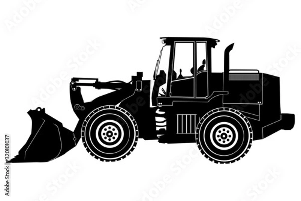 Obraz Buldozzer silhouette, heavy vehicle silhouette