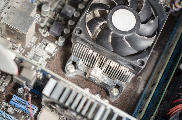 Obraz Dusty computer cooler and other details. Selective focus