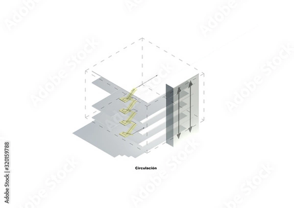 Fototapeta Esquema, representacion, arquitectura, edificio, croquis axonometrica volumetria