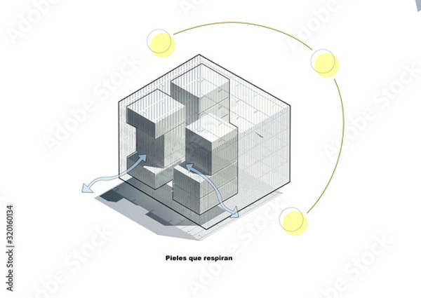 Obraz Esquema, representacion, arquitectura, edificio, croquis axonometrica volumetria