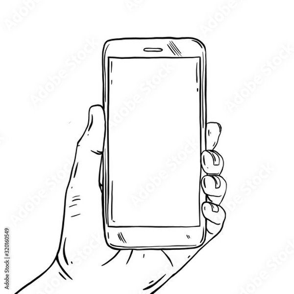 Fototapeta mobile phone with clean screen isolated on white - sketch 