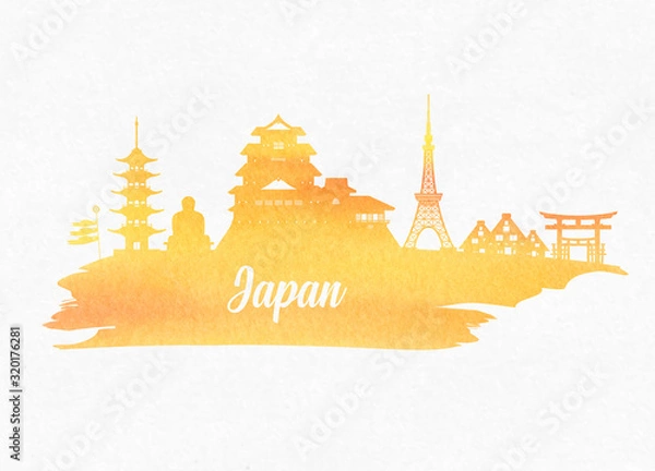 Fototapeta Japan Landmark Global Travel And Journey watercolor background. Vector Design Template.used for your advertisement, book, banner, template, travel business or presentation.