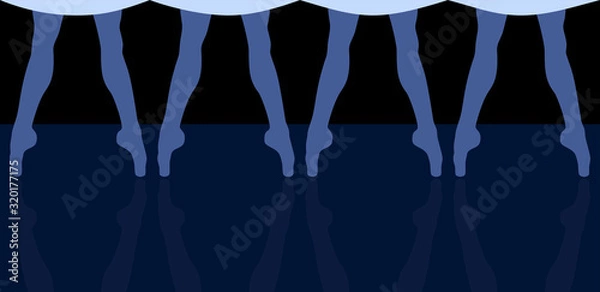 Obraz Vector illustration of female legs from ballet in black and blue background