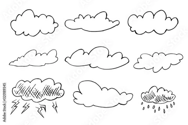 Fototapeta Vector set of hand-drawn clouds
