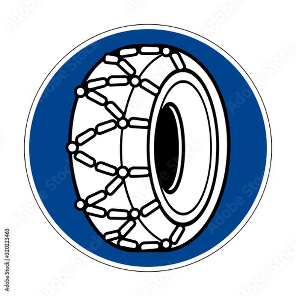 Fototapeta The use of snow chains is prescribed. Snow chains are required. Road sign of Germany. Europe. Vector graphics.