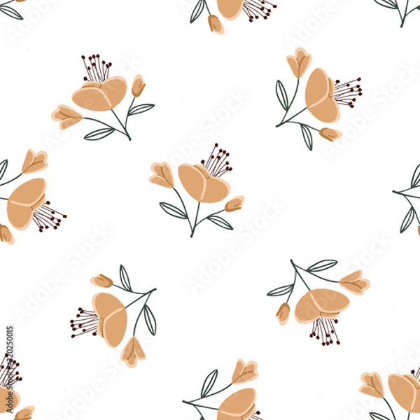 Fototapeta Seamless pattern with colorful hand drawn flowers. Original textile, wrapping paper, wall art surface design. Vector illustration. Floral simple minimalistic graphic design