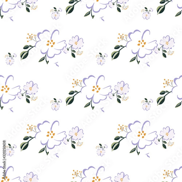 Fototapeta Seamless pattern with colorful hand drawn flowers. Original textile, wrapping paper, wall art surface design. Vector illustration. Floral simple minimalistic graphic design